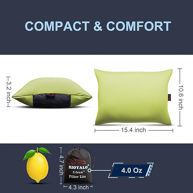 X-Foam Inflatable Camping Pillow Lite with Removable Foaming Cover | Comfortable, Washable Ultralight Portable with Neck Lumbar Support | Backpacking, Hiking, Travel, Air | Small (APPLE GREEN)