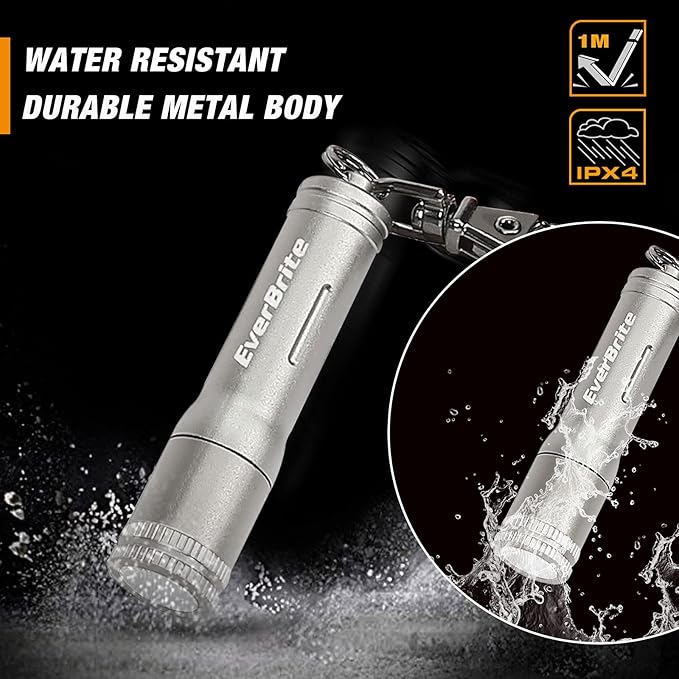 EverBrite Keychain LED Flashlight Mini Bright Key Ring Portable Pocket Torch for EDC, Party Favors, Night Reading, Camping, Power Outage, Emergency, AAA Battery Included, Gray