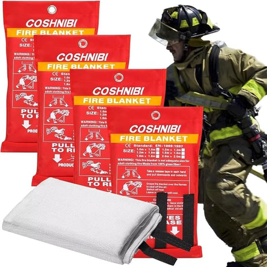 COSHNIBI Fire Blanket Emergency for Kitchen, Fiberglass Retardant Safety Blankets for Home, Fireplace,Grill,School,Car, Office, Warehouse,4 Pack