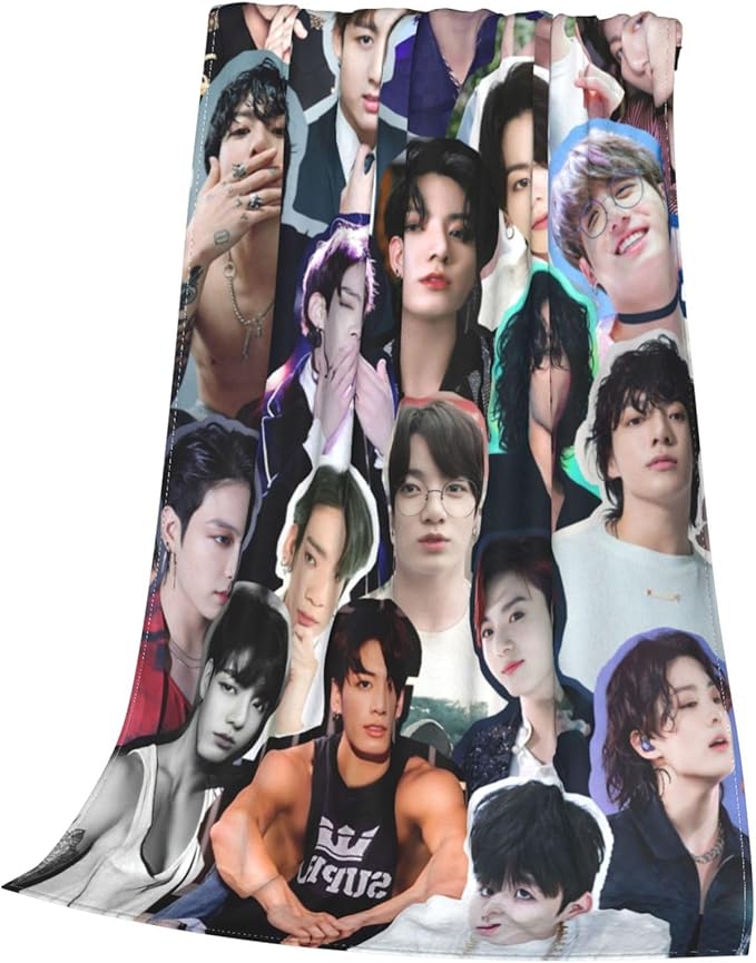 Jung Kook Blanket 60"X80" Soft and Comfortable Warm Fleece Throw Full Picture of Idol Group Blankets Yoga Blankets Beach Blanket Picnic Blankets Gift for Dorm Room Decor Sofa Bed Camping Travel