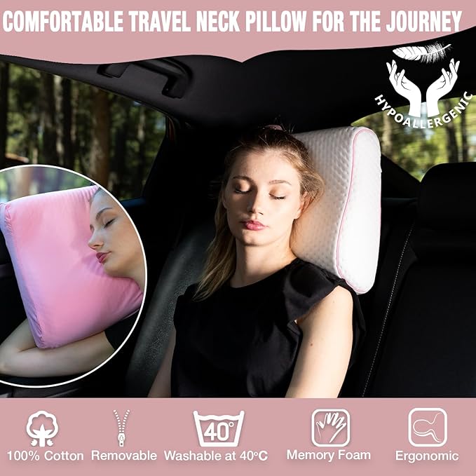 Travel & Camping Comfortable Memory Foam Pillow with Extra Cotton Cover – Easy to Carry Portable Bag