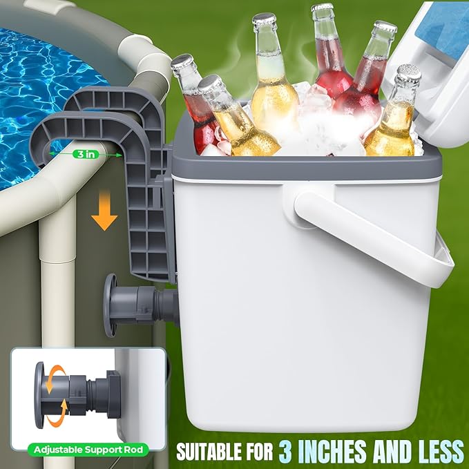 Pool Cooler, 13L Insulated Cooler Hard Cooler with Ice Crystal Box, Poolside Cooler Keeps Ice for up to 72 Hours, Portable Above Ground Pool Accessories, Pool Parties, Beach BBQ, Camping