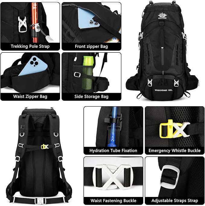 50L Hiking Backpack Men Camping Backpack with rain cover 45l+5l Lightweight Backpacking Backpack Travel Backpack