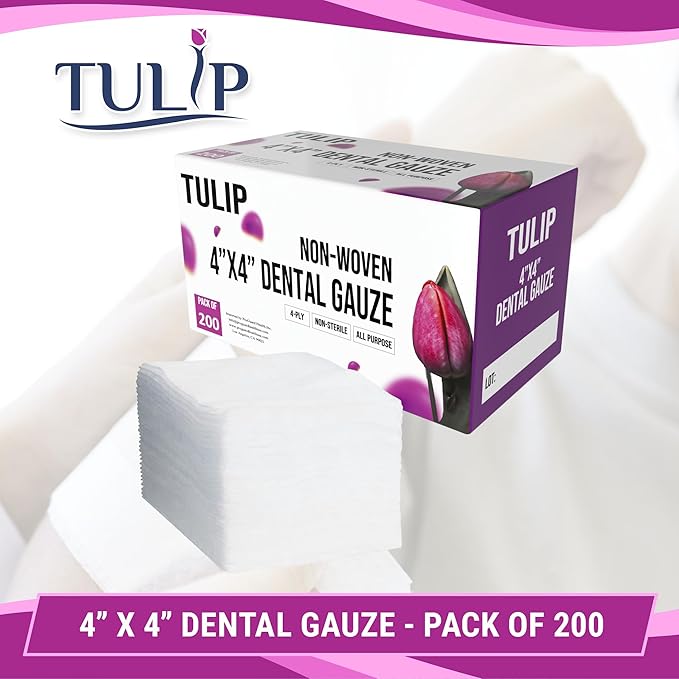 400 Gauze Pads 4x4 4-Ply Non Woven Gauze Sponges - Non Sterile Dental Gauze & Esthetic Wipes - Soft All Purpose Medical Gauze Squares for First Aid Kit, Surgical, Wound Dressing by Tulip