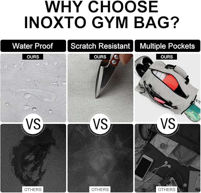 INOXTO Small Sports Gym Bag,Travel Duffel Bag with Dry Wet Pocket and Shoes Compartment for Women and Men,35L Waterproof Weekender Fitness bag For Swim Sports Travel Working Out (light grey 2)