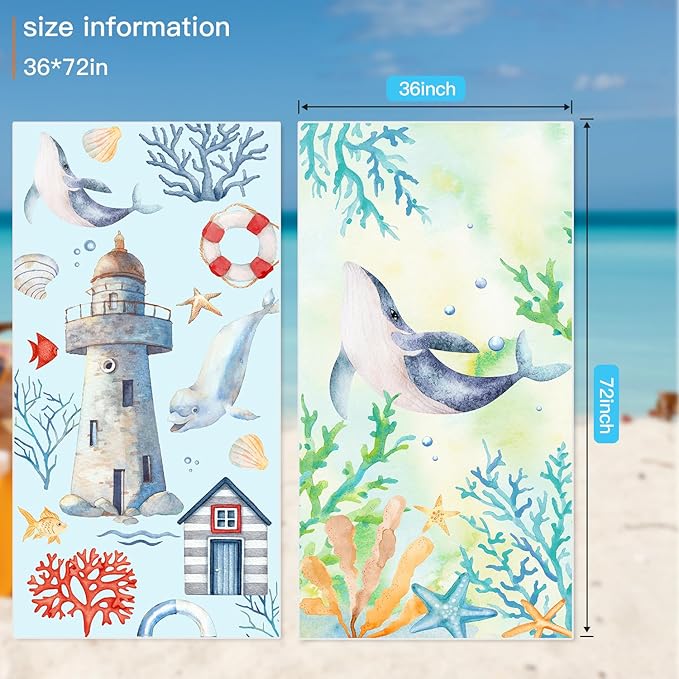 Microfiber Sand Free Beach Towel 72"x36",Extra Large Lightweight Super Absorbent Thin Fast Drying Towels for Swimming Bathing Outdoor Travel Hiking Adults(2 Pack Lighthouse)