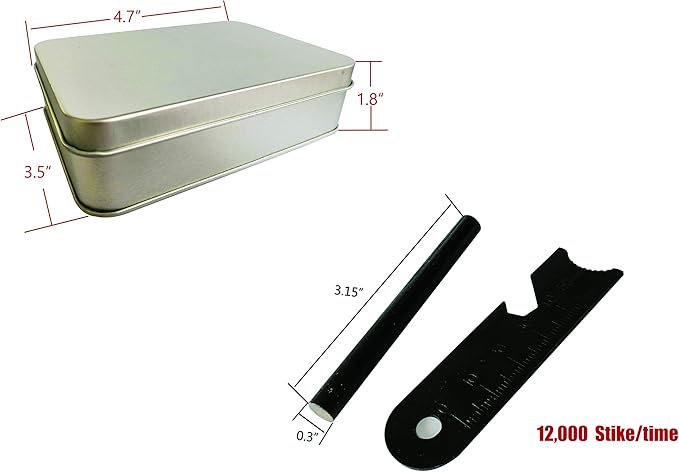 egreen Emergency Fire Starter Ferro Rod Striker Magnesium 6 Bags for Camping Hiking Bushcraft Survival Outdoor Hurricane + Free Tin Box (12 Bags Magnesium + Ferro & Striker)