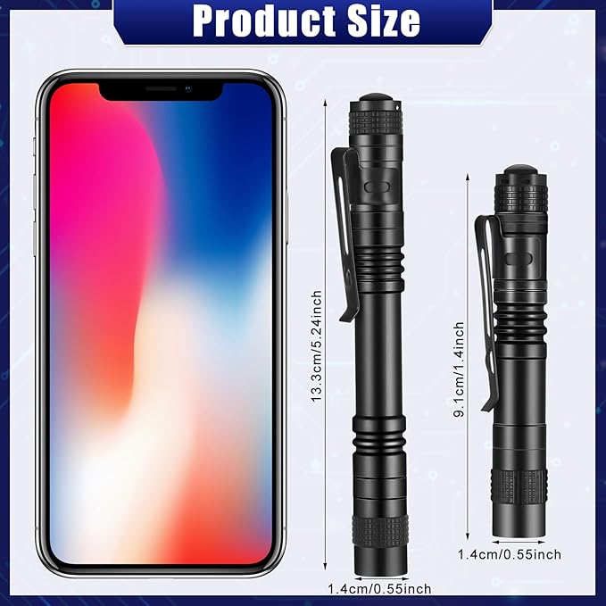 60 Pack Small LED Pen Light Set Mini Handheld Flashlight with Clip LED Pen Tactical Pocket Torch Pen Flashlight for Camping Outdoor Emergency Inspection 3.58 Inches and 5.2 Inches