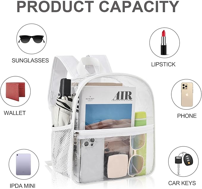 Oraben Clear Backpack for Stadium Events Stadium Backpack Waterproof 12x6x12 Clear Bag for Adult Concert Sport Work