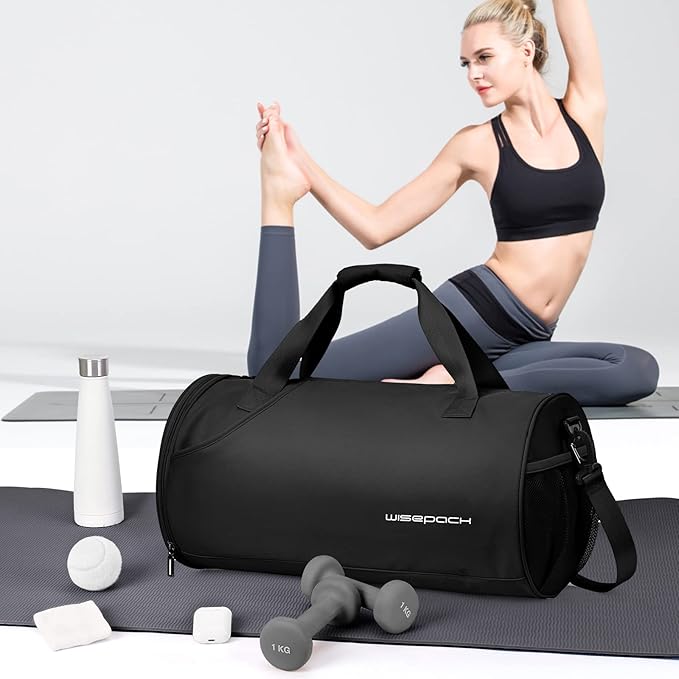 Gym Bag for Women & Men with Wet & Shoe Compartment - Small Duffle Bag for Travel, Sport, Gym, Workout & Overnight Use - Black