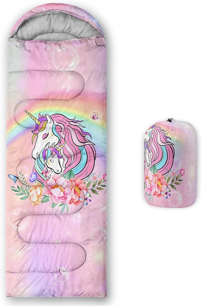 BSNTHO Rainbow Unicorn Camping Sleeping Bags,3 Season Warm & Cool Weather,Lightweight,Waterproof Sleeping Bags for Adults & Kids,Traveling,and Outdoors,Camping Gear Equipment,31x90inch