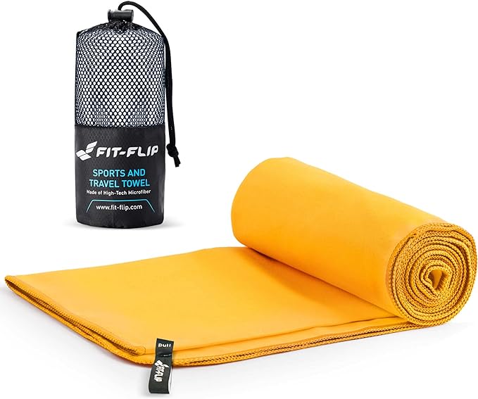 Fit-Flip Travel Towel - Compact & Ultra Soft Microfiber Camping Towel - Quick Dry Towel - Super Absorbent & Lightweight for Sports, Beach, Gym, Backpacking, Hiking and Yoga