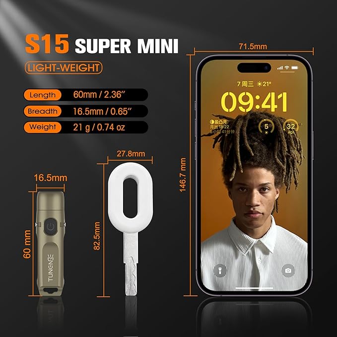 S15 Rechargeable Keychain Flashlight,650 High Lumen EDC Flashlight,Super Bright LED Mini Flashlight Be Suitable for Camping, Hiking, Emergency Situations(Khaki 6500K)