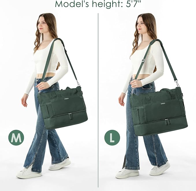 ETRONIK Gym Bag for Women, 47L Carry On Travel Duffel Bag with Shoes Compartment, Weekender Overnight Bag with Wet Pocket & USB Charging Port for Women, Travel, Gym, Weekend, Large Size (Dark Green)