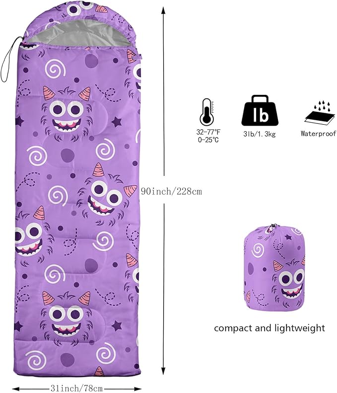 Kids Sleeping Bag for Boys Girls,Cute Puppy Print-Lightweight Warm Portable Outdoor Indoor-Waterproof Cold Weather Resistant Sleeping Bag for Camping Hiking