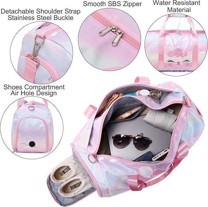 Unicorn Dance Bag for Girls Travel Duffel Bags Girls Sports Gym Bag Overnight Ballet Dance Bag with Shoe Compartment and Wet Compartment(Pink)