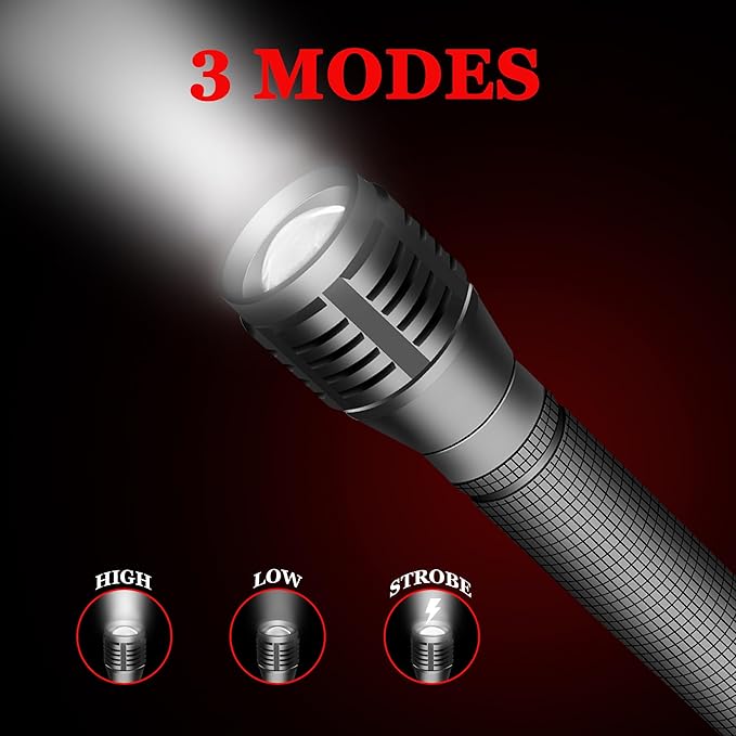 LED 2000 Lumens 3 Modes Adjustable Focus 2-Cell AA Flashlight,2-Pack