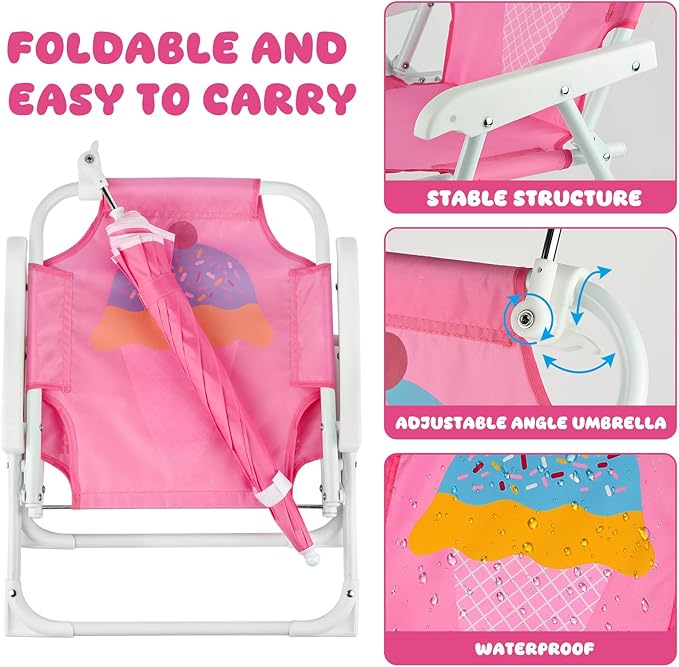 PLULON Kids Beach Chair with Umbrella Folding Lawn and Camping Chair with Summer Shade Children's Beach Chair for Beach Pool Travel Outdoor(for 1-5 Years Old)