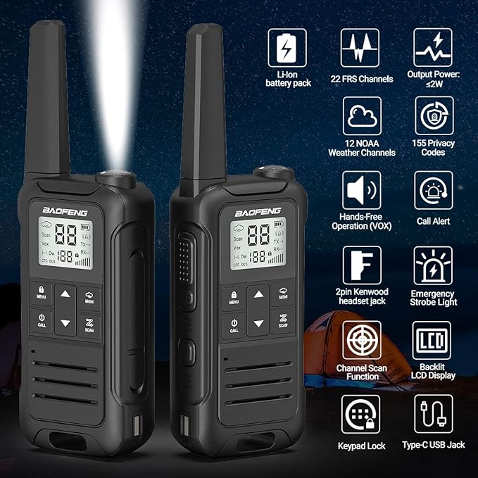 Baofeng Walkie Talkies F22 Long Range Walkie Talkies for Adults with 22 FRS Channels, Family Walkie Talkie with LCD Display Flashlight VOX for Camping Hiking Accessories Gear Toys Two Way Radio