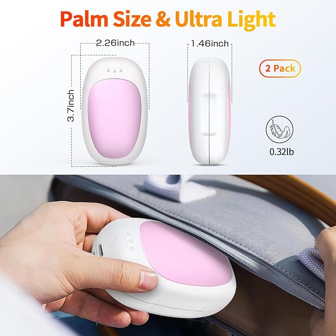 Hand Warmers Rechargeable 2 Pack, Electric Hand Warmer Reusable 4000mAh USB Portable Pocket Warmer, 10 Hrs Lasting Hand Heater for Camping Hiking Hunting Golf Ideal Warm Gift for Women Men