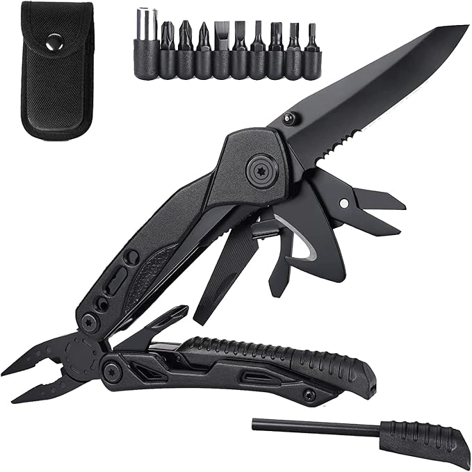 Multitool with Pliers, Fire Starter, whistle,Scissors,Screwdriver, 15 in 1 EDC Multi Tool with Safety Locking, Christmas Stocking Stuffers for Men Dad Gifts, Perfect for Outdoor Camping