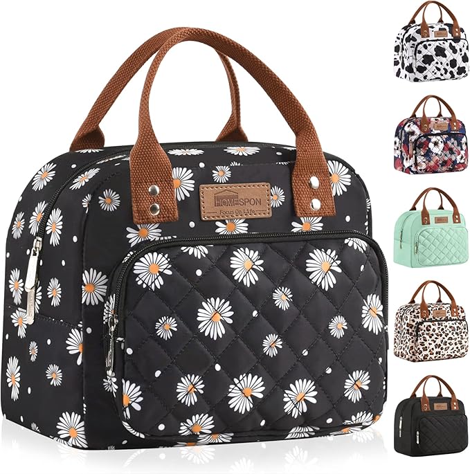 Buringer HOMESPON Lunch Bag for Woman Man Adults with Front Pocket Insulated Lunch Tote Lunch Box Container for Work Picnic or Travel(Daisy)