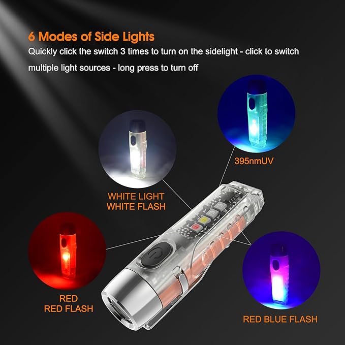 S12Plus Keychain Flashlight,610 High Lumen EDC Pocket Flashlight,USB C Rechargeable Mini LED Flashlight,Small Flashlight for Everyday use, Backpacking, Camping(Fluorescent White)
