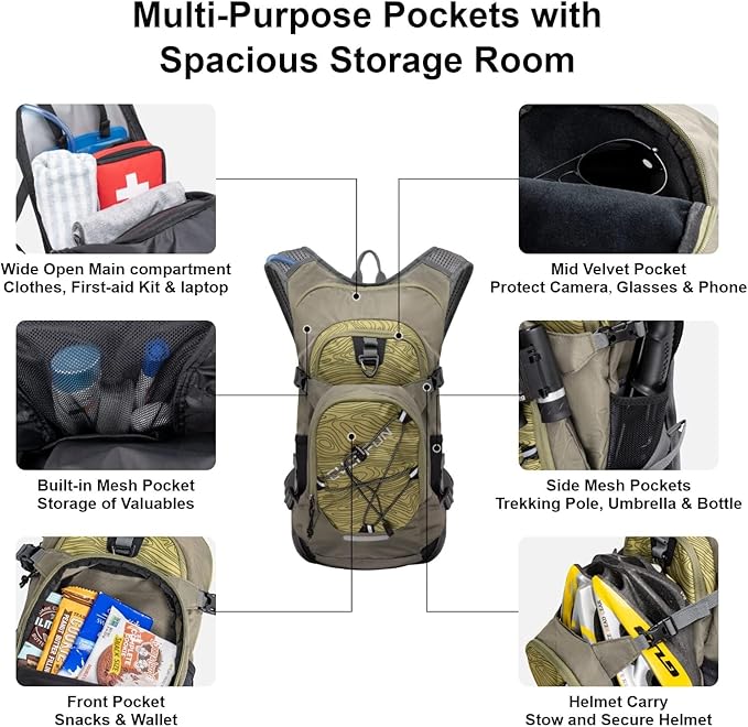 Everfun Hydration Backpack 18L with Water Bladder 2L/3L Hiking Water Backpack Women Men Lightweight Insulation Hydration Day Rucksack for Hiking, Cycling, Running, Festival, Camping