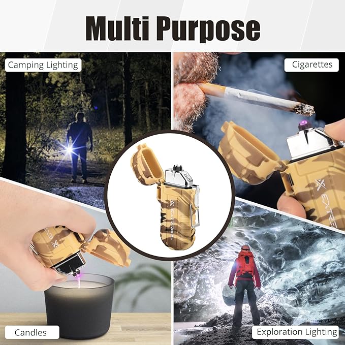 Extremus Blaze 360 Rechargeable Electric Lighters, Dual Arc Lighter, Windproof Plasma Lighter, Waterproof Flashlight Lighter, Flameless Lighter with Whistle Lanyard for Camping