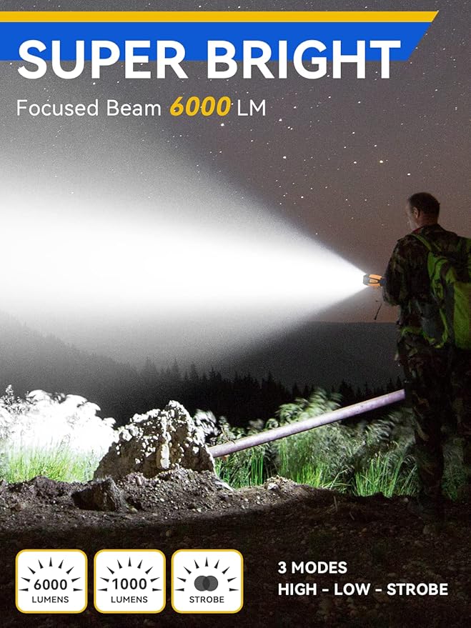 Durapower Rechargeable Spotlight, 60000 Lumen Super Bright LED Handheld Spotlight, IP44 Waterproof Spotlight Flashlight Portable for Marine Boat Camping Country Farm