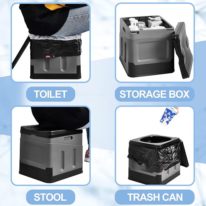 Portable Toilet for Camping Folding Portable Toilet for Adults Waterproof Camping Toilet with Carry Bag and Disposable Toilet Seat for Camping Hiking Outdoor Boating Car Long Trips Storage
