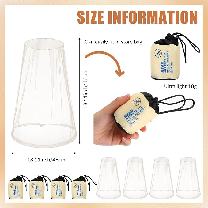 6 Pack Mosquito Head Net Bug Head Net Insects Mesh Head Net for Outdoor Face Neck Head Protecting