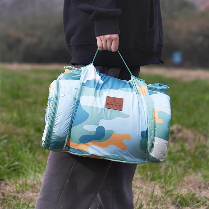 Cozy Bliss Puffy Outdoor Camping Blanket, Sleeping Bag, Picnic Mat-3 in 1 Multi Use, Warm Down Alternative Filled, Lightweight Packable for Hiking Travel Stadium Concerts, Gift for Children 63"x78"
