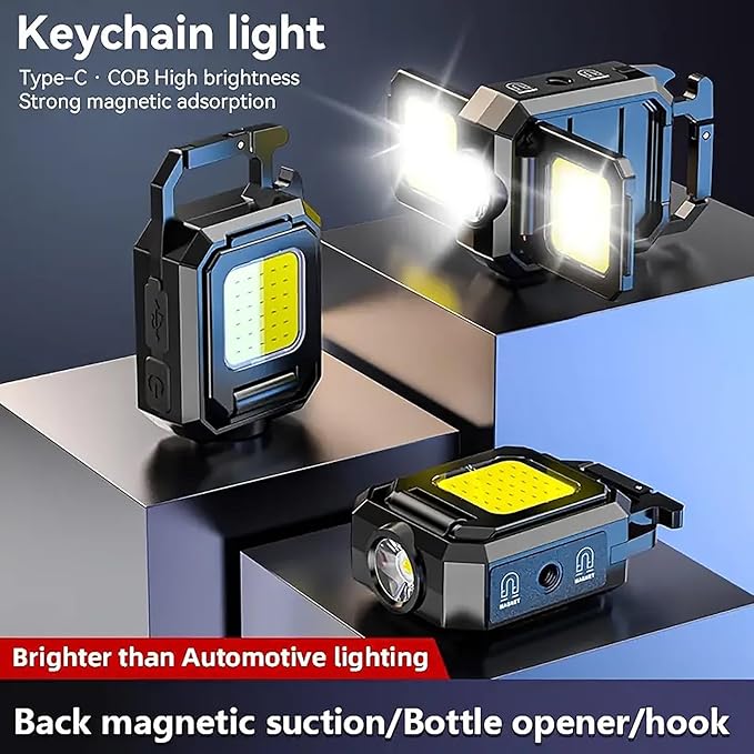 Super Bright 2000 Lumens Rechargeable LED Small Pocket Utility Flashlight, IPX4 Waterproof, Portable Outdoor COB Keychain Flashlight for Camping Adventures with 90° Foldable Side Lights