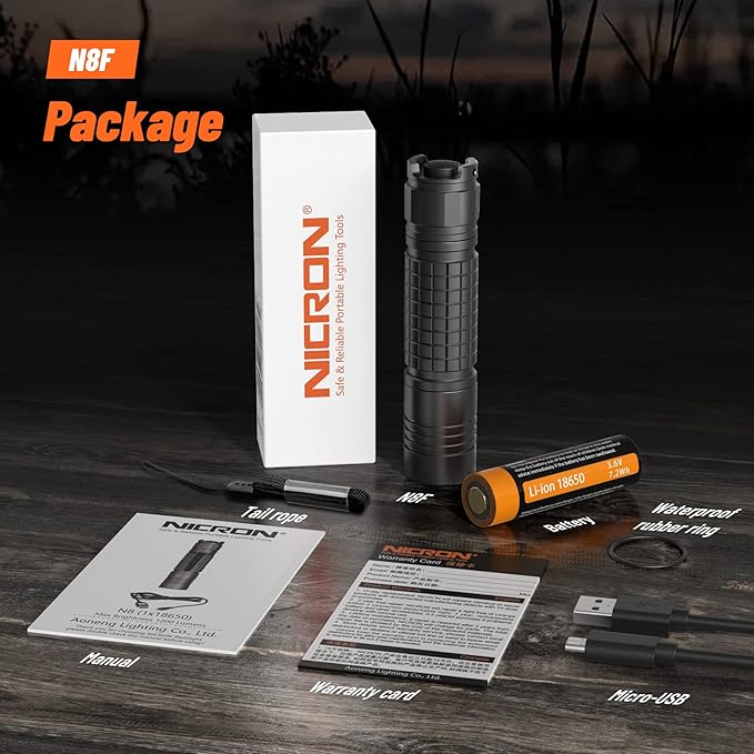 NICRON 800 Lumen N8F Flashlight with 5 Modes,Zoomable LED Flashlight with Rechargeable Battery and Micro-USB,IP65 Waterproof and Dustproof,Suitable for Camping,Hiking,Fishing, Jogging,Outdoors