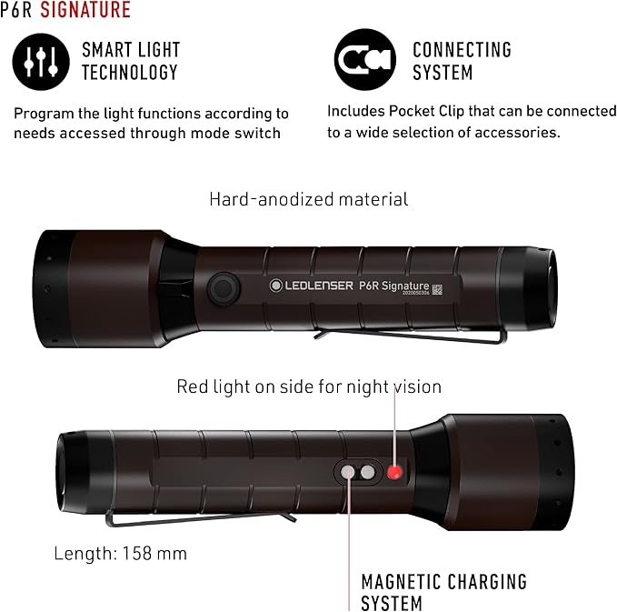 Ledlenser, P6R Signature Rechargeable Flashlight, High Power Premium LED, 1400 Lumens, Waterproof Light for Outdoor Use, Home, Camping, Black
