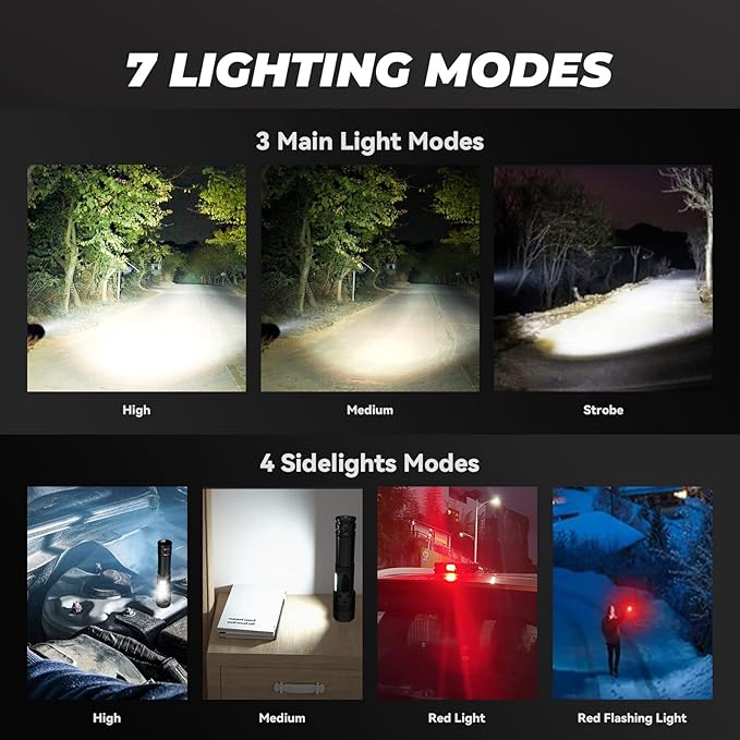 Rechargeable Led Flashlights High Lumens: 990,000 Lumen Super Bright Flashlight, 7 Modes with COB Work Light, IPX6 Waterproof, Powerful Handheld Flash Light for Home, Camping, Hiking