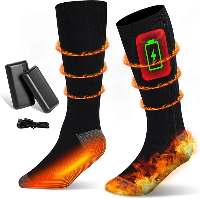 Heated Socks, Rechargeable Electric Socks with 3 Heat Settings, 8 Hours Heating time Winter Foot Warmers with Large Capacity Batteries for Men/Women