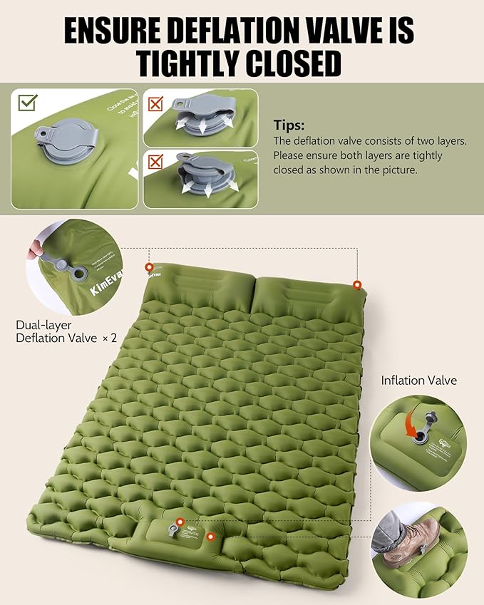 Double Sleeping Pad for Camping, 3.15'' Extra-Thick Inflatable Camping Pad 2 Person, Sleeping Mat Built-in Foot Pump & Pillow, Portable Camping Mattress for Backpacking, Hiking, Car Traveling