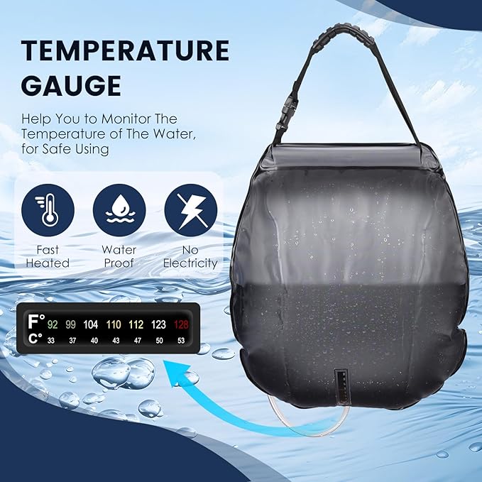 Solar Shower Bag, Portable Solar Shower for Camping, 5 Gallons/20L Camping Shower Bag with Removable Hose and On-Off Switchable Shower Head, Portable Shower for Camping, Hiking, Beach Swimming