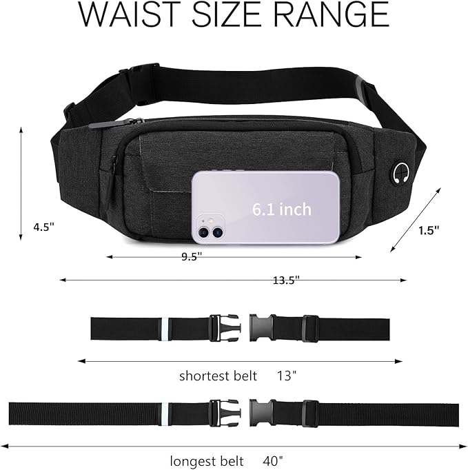 SINNO Large Crossbody Fanny Pack for Women Men Belt Bag With 4-Zipper Pockets for Travel Running Hiking Workout Dog Walking Outdoors Sport Fishing Waist Pack Bag Carrying All Phones