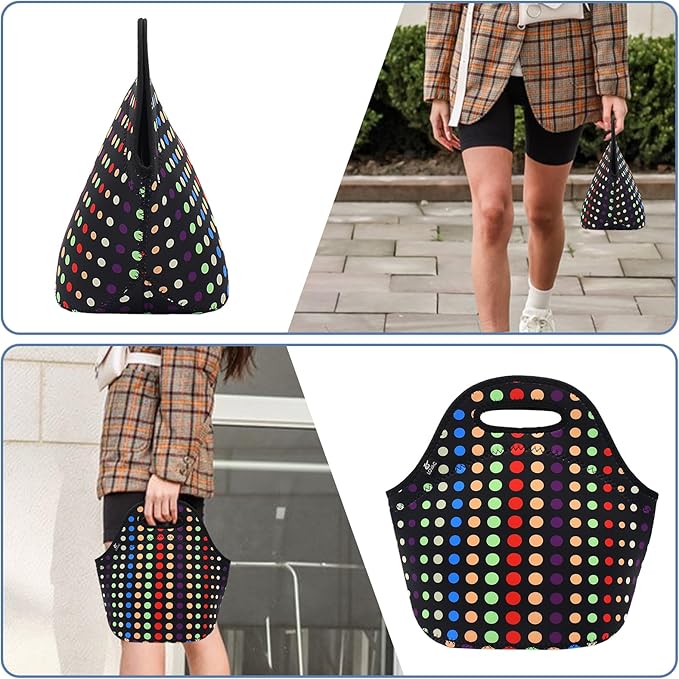 LOVAC Neoprene Lunch Bag, Thick Insulated Lunch Bag - Durable & Waterproof Lunch Tote With Zipper For Outdoor Travel Work School (Small Colorful Dot)