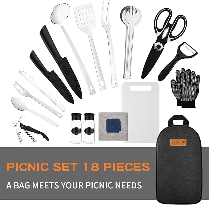 Camping Cooking Utensils Set- Camping Essentials Cookware Accessories Gear Must Haves Camper Tent Camp Kitchen Rv Gadgets Outdoor Stove Portable Picnic Gifts for Women BBQ Stuff