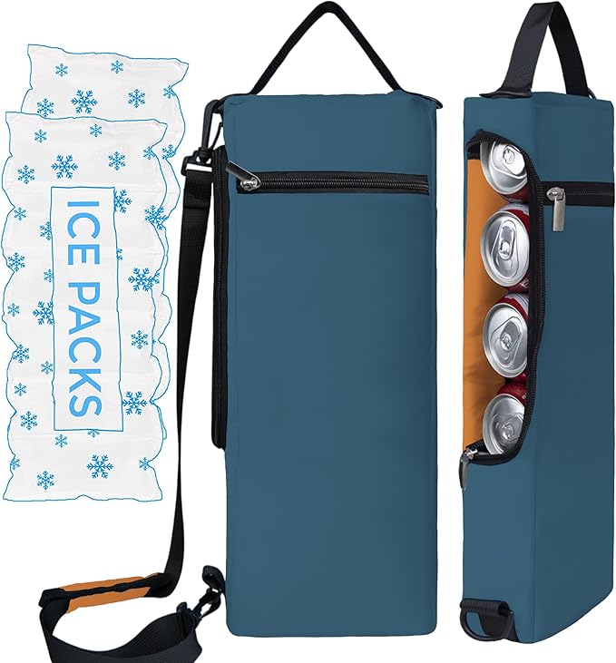 Golf Cooler Bag Plus Ice Pack Soft Sided Insulated Cooler Bag- Holds 6 Pack of Cans or 2 Wine Bottles - Grey Camo Golf Beer Sleeve Black Fits Discreetly in Golf Bags