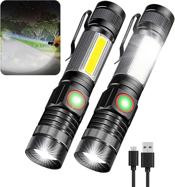 Magnetic Flashlight USB Rechargeable, Work Flash Light 2000Lumens, Super Bright LED Flash Light with COB, Zoomable IP65 Water-Resistant Tactical Flashlights Camping