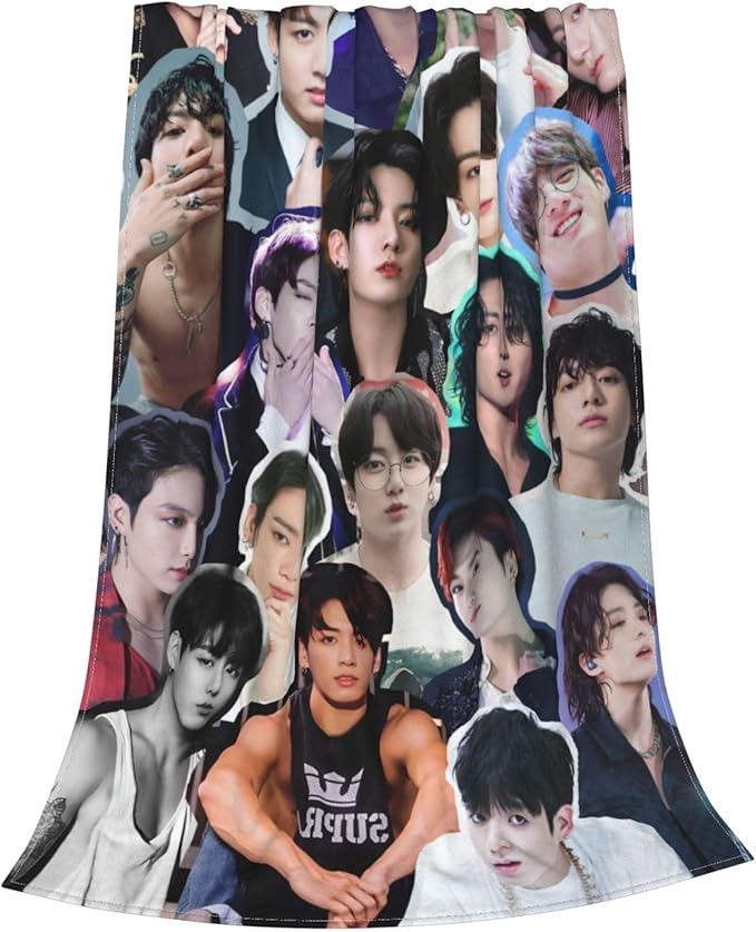 Jung Kook Blanket 60"X80" Soft and Comfortable Warm Fleece Throw Full Picture of Idol Group Blankets Yoga Blankets Beach Blanket Picnic Blankets Gift for Dorm Room Decor Sofa Bed Camping Travel
