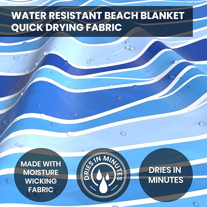 Everlasting Comfort Beach Blanket Waterproof Sandproof - Large Oversized Beach Mat for 10 People w/Stakes, Storage Bag - Beach Accessories for Family, Picnic, Concert, Travel