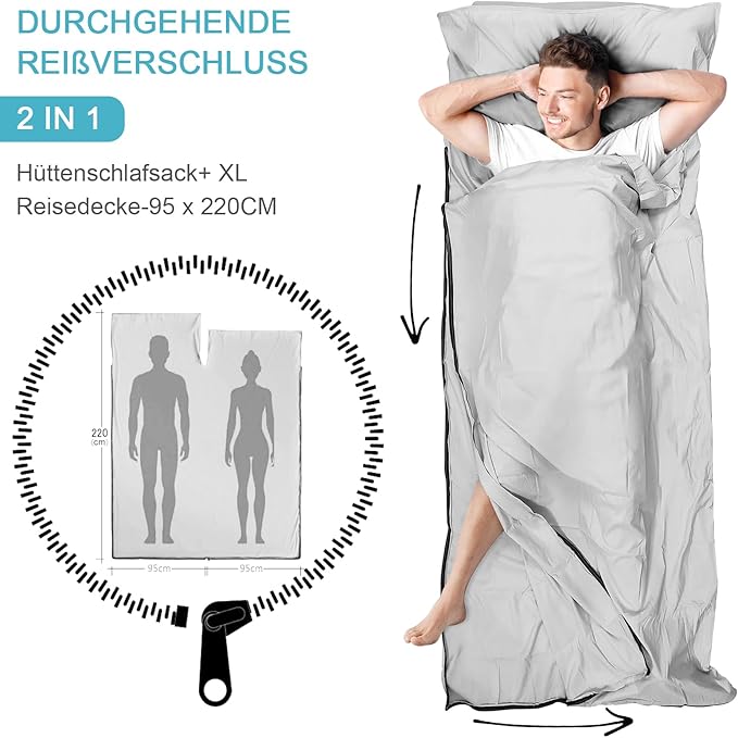 Sleeping Bag Liner, Adult Sleep Sack & Travel Sheets, Lightweight Single and Portable Camping Sleeping Bag Liners - Ideal for Traveling, Hostels and Camping