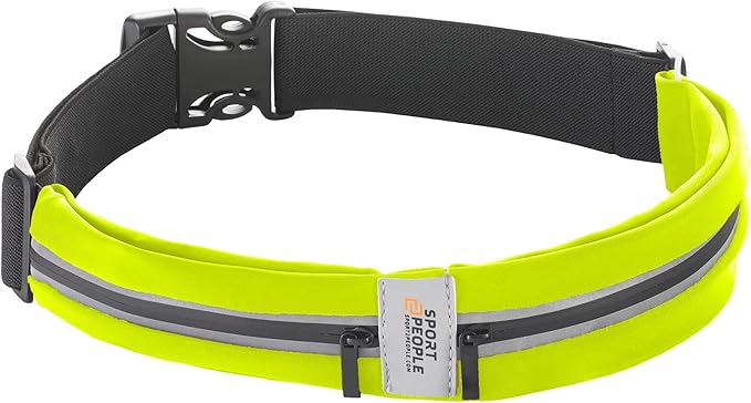 Slim Running Belt for Women and Men, Waterproof Phone Holder for Running, Reflective 2-Pocket Waist Pack for Storing Runnerโs Essentials Safely, Runnerโs Fanny Pack, Money Belt Fits Most Phones