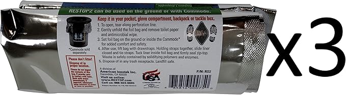 Portable Toilet Seat Lid Bundle with (3) Restop2 Disposable Toilet Bags - for Emergencies and Camping, fits 5 Gallon Bucket (Lid and 3 Restop2 Bags)